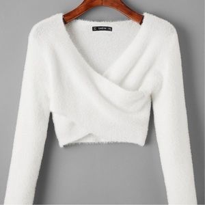 Shein Plus Wrap Fluffy Knit Sweater